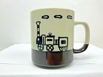 Choo Choo Train Coffee Mug Tea Cup Glass Sun Sign Rail Road Station Sun Art Kids