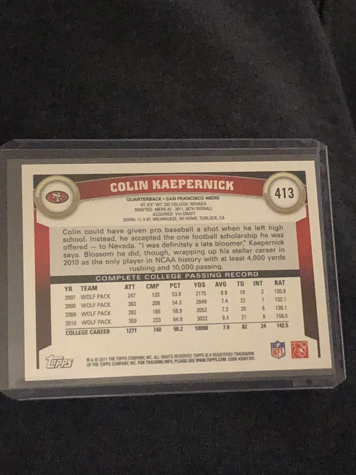 Colin Kaepernick Rookie 2011 Topps #413 Football Card NM MT - Image 4 of 4