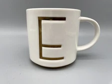 WILLIAMS SONOMA Gold Monogram Initial E Art-Deco Coffee Tea Cup Mug