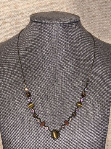 Delicate Lia Sophia Necklace Brown Cat Eye Crystal