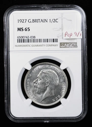 1927 GREAT BRITAIN HALF CROWN NGC MS65, POP 9/1