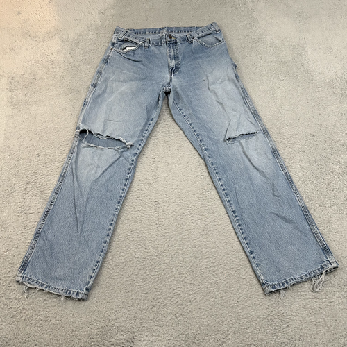 Dickies Jeans Mens 34x32 Blue Denim Carpenter Work Wear Cotton Light Wash Adult - Picture 2 of 17