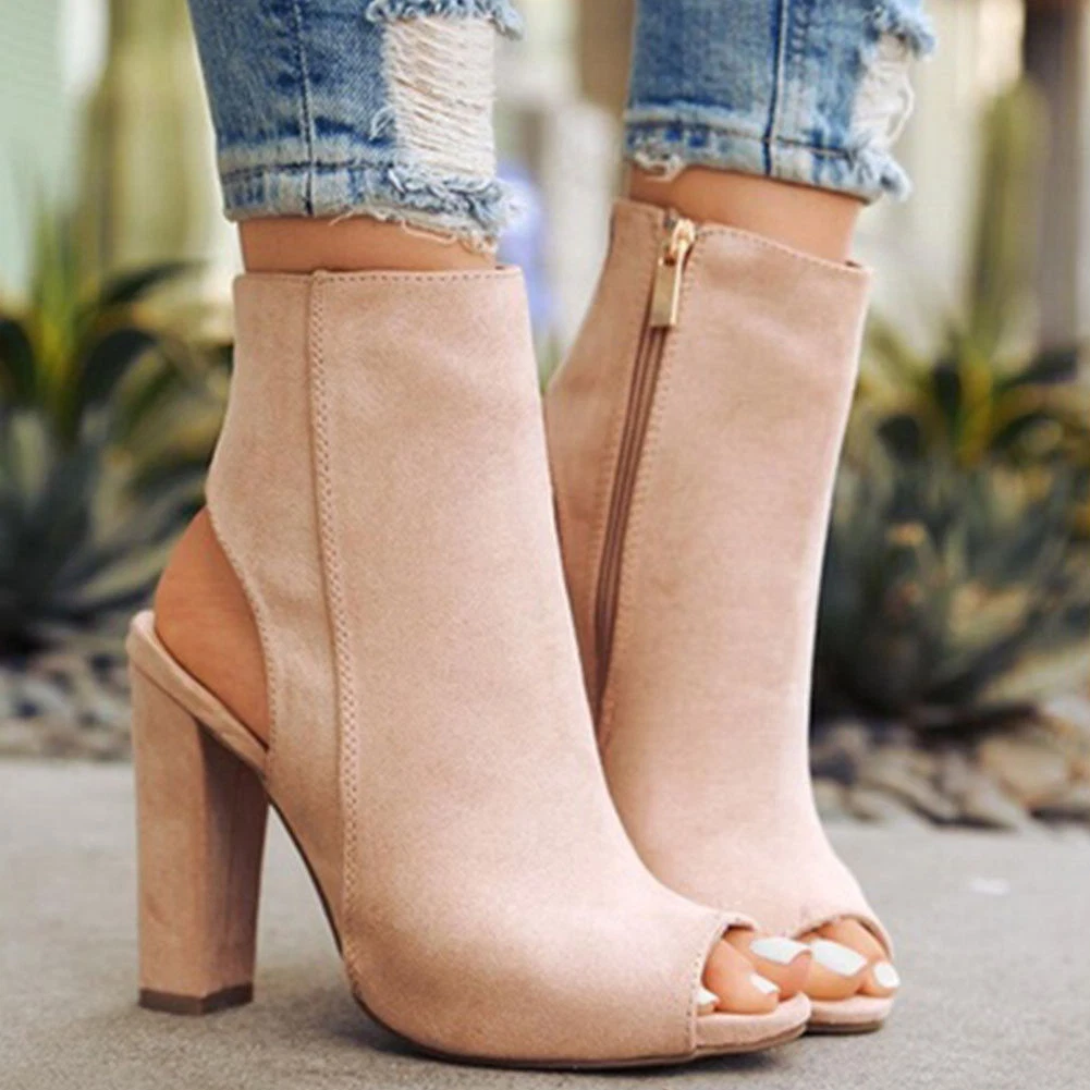 Womens High Block Heels Sandals Boots Open Toe Sexy Party Ladies Zipper Shoes Sz