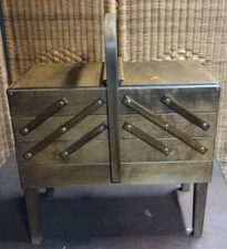 Strommen Bruk Hamar Norway Accordion Style Wood Sewing Box Chest 