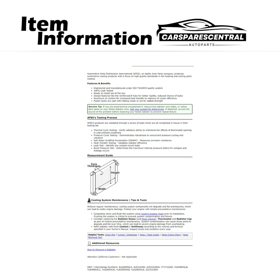 Radiador para Mercury Mariner 3,0 L 2005-2007 Foto 3 de 4