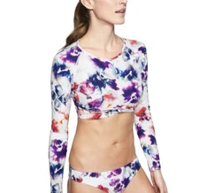 Athleta Watercolor Floral Crop Rash Guard Long Sleeve Twist Waist Size Small