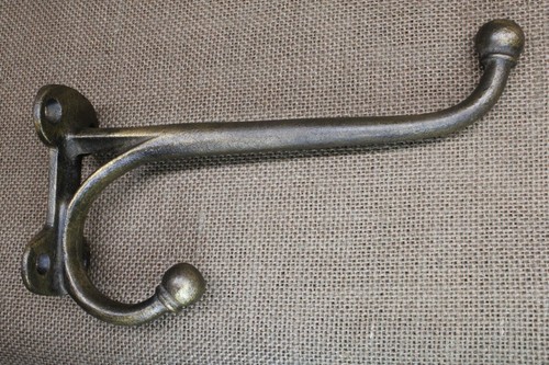 Old Coat Tack Harness Hook Horse Barn Large 8” Vintage Rustic Brass Painted Iron
