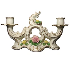 Dresden Style Karl-Heinz Klette Gilt Porcelain Candle Holder Roses Decor Germany