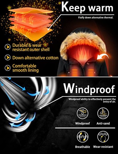 NEW $90 Uoiuxc  SIZE XLARGE BLACK Winter Coat Warm Puffer Thicken Parka Jacket - Picture 4 of 6