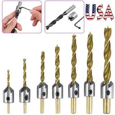 7Pcs 1/4'' Hex Shank HSS Woodworking Pilot Screw Holes Countersink Drill Bit Set