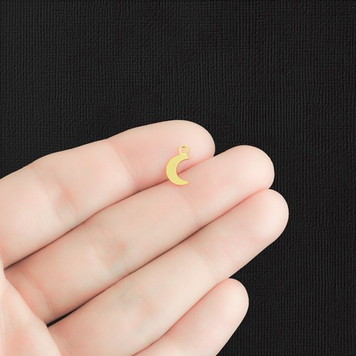 20 Crescent Moon Gold Stainless Steel Charms 2 Sided - SSP437 - Picture 2 of 2
