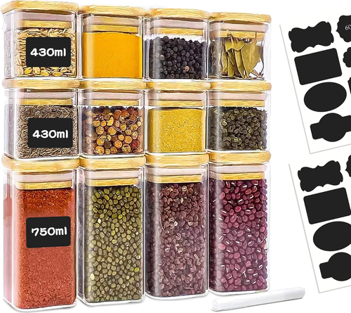 Vorratsdosen Glas 12Er Set,750Ml/430Ml Vorratsgläser Mit Deckel Eckig,Glasbehält - Bild 9 von 12