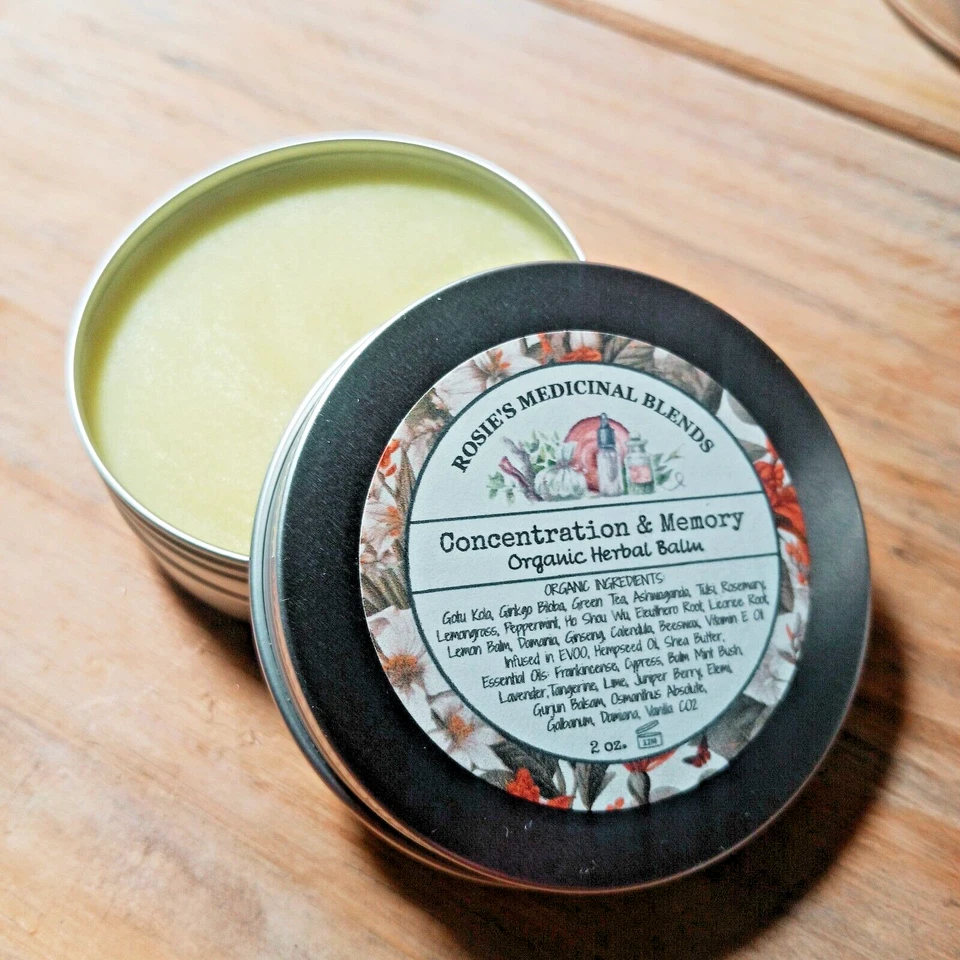Concentración y memoria | Bálsamo herbal orgánico | Inteligente | Mente | Cerebro | Estudio Foto 2 de 4