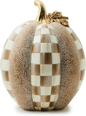 Mocha Check Pumpkin Decor - Charming Resin Halloween Accent Piece