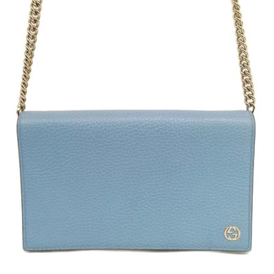 Gucci Interlocking G Leather Chain Shoulder Bag Blue Used From Japan