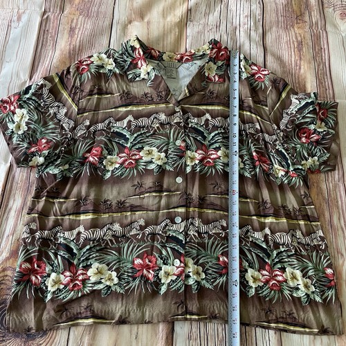 Top Teddi vintage anni 90 2x zebra ibisco bottoni safari camp camicia hawaiana rayon - Foto 11 di 11