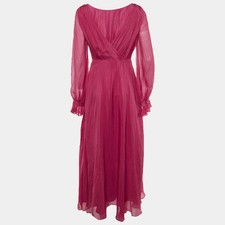 Carolina Herrera Pink Silk Plunge Neck Maxi Dress M