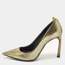 Lanvin Size 36 Gold Textre Leather Pointed Toe Pumps
