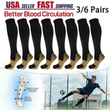 Unisex Copper Infused Anti-Fatigue Compression Socks Varicose Vein Stocking Pair