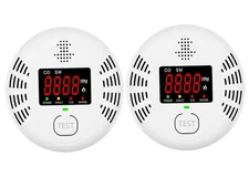 Carbon Monoxide Smoke Detector Combo 2Pack Digital LCD Voice Alarm AA Battery