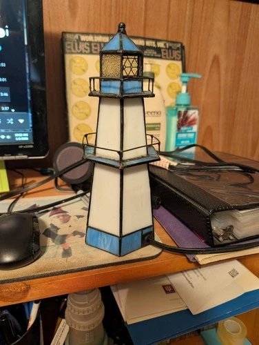 L11005 Lighthouse Tiffany Style Stained Glass Accent Table Lamp Night Light f...