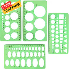 4PCS Circle Template, Plastic and Oval Measuring Clear Green