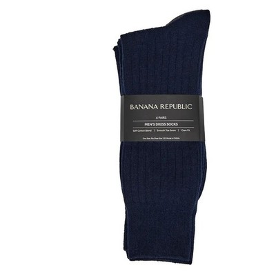Banana Republic Men's Dress Sock 6Pk Gray Blue Crew Fit Ribbed Cuff Size 7 to 12