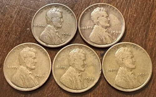 Lot Of 5: 1920-D Lincoln Cent Wheat Pennies All Grade VG+ Nice Set Free Shipping