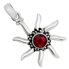 Sun - Hessonite Garnet Checker 925 Sterling Silver Pendant Jewelry P-1263