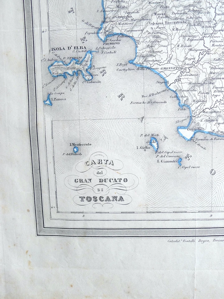 1850 ANTICA MAPPA GRAN DUCATO DI TOSCANA FIRENZE   41X28 IDEA REGALO IDEA ARREDO - Immagine 2 di 3