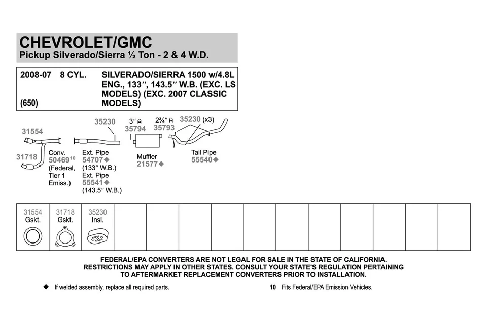 For Chevy Silverado 1500 07-08 Walker 55540 Aluminized Steel Exhaust Tailpipe Foto 3 de 4