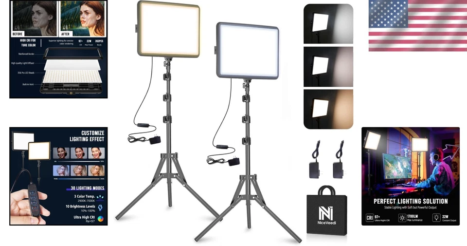 2-Pack LED Studio Light Kit, Adjustable Brightness - Image 2 of 4