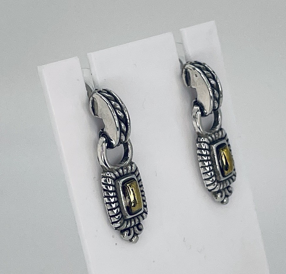 Brighton Two Tone Rectangle Drop Post Earrings Si… - image 2