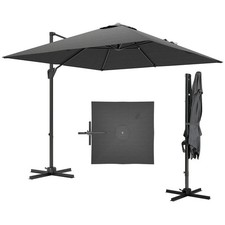 Outsunny Square Cantilever Roma Parasol 360 Degree Rotation Crank, Dark Grey