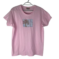 Top Stitch By Morning Sun Pink Tee Size L Spring Embroidery Summer 100% Cotton