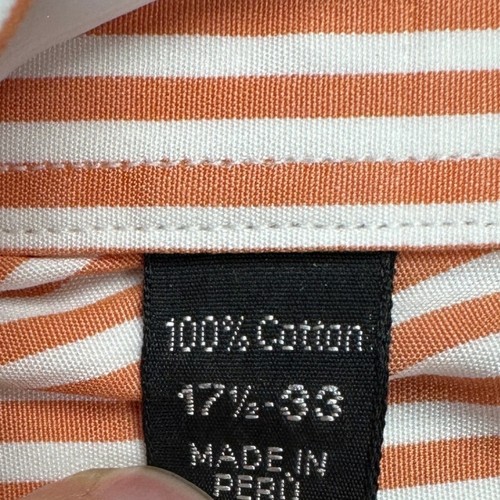 IKE Behar Mens Dress Shirt 17.5 33 Orange White Candy Stripes Button Down Cotton - Picture 5 of 9
