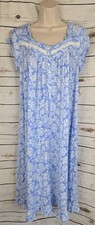 Eileen West Blue Floral Long Knit Nightgown S Short Sleeve Ruffle Cottagecore