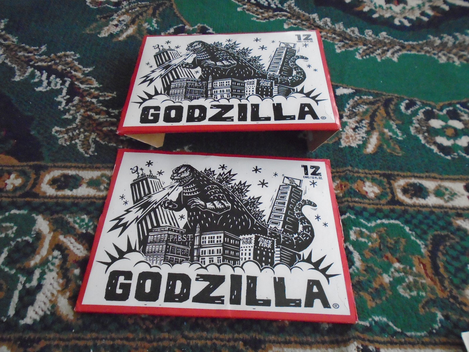 Godzilla Pabst Blue Ribbon Empty Beer Can Attack Peter Cut Out Poster! No More
