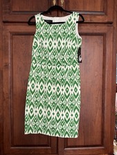 NWT Nine West Sleeveless Dress Size 6 Grass Combo Green & White