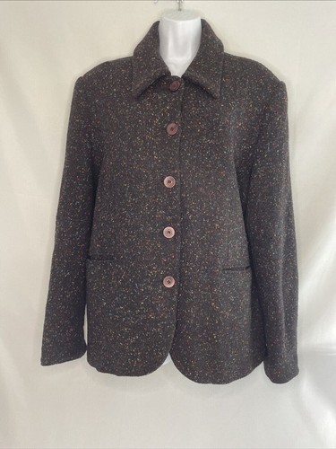 Kristin Blake Vintage Black Tweed Weave Rainbow Flecked Wool Pea Jacket Coat S - Picture 2 of 13