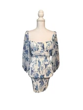 Hello Molly Calendar Girl Blue White Floral Smocked Mini Dress Size 8