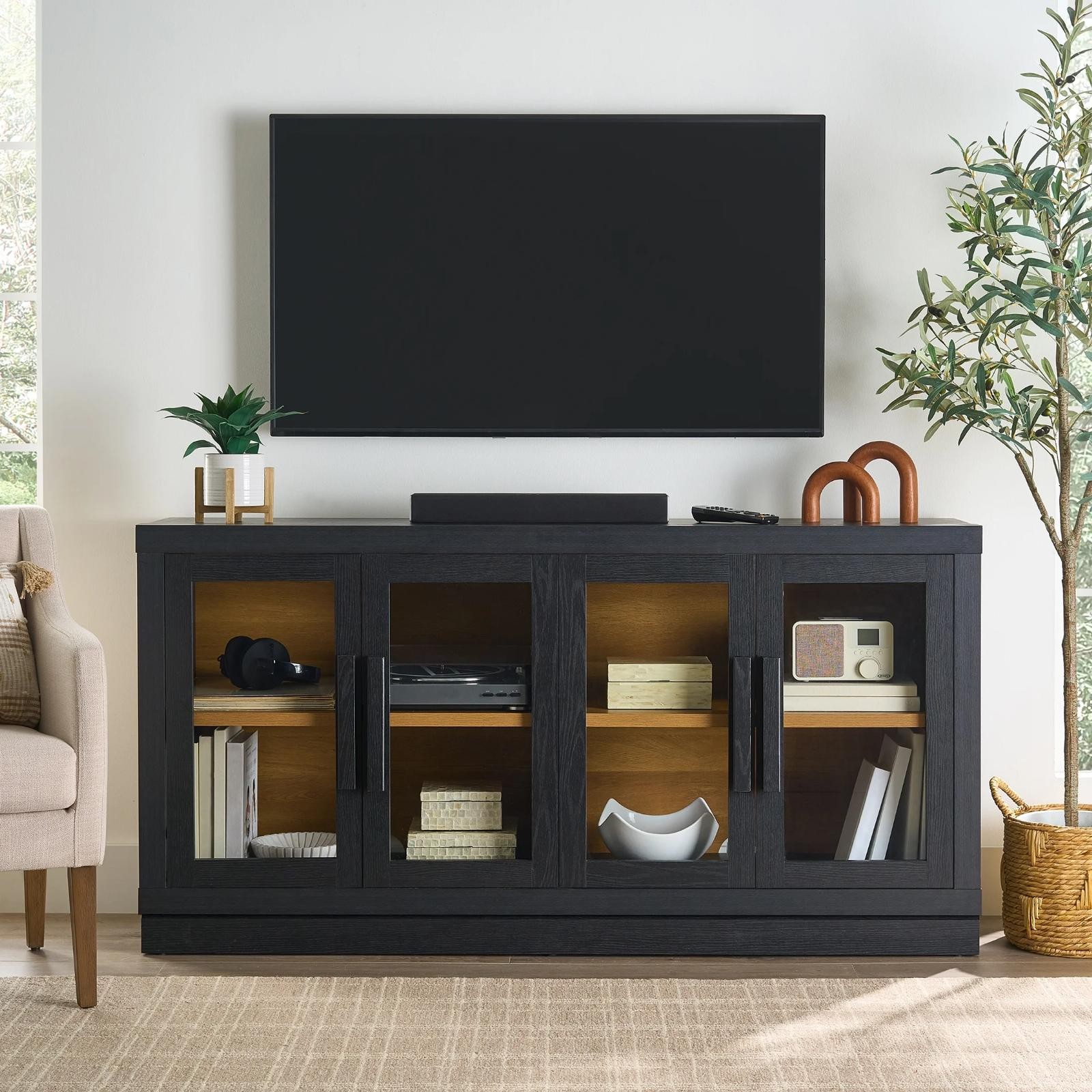 Glass Doors For Tvs Up To 70" Black