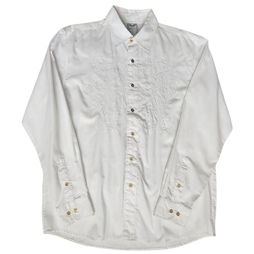 Avirex NWT White Tonal Embroidered Button Up L Baroque Scroll Streetwear Hip Hop