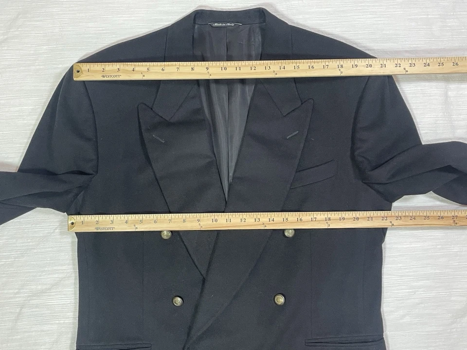 Blazer Canali Para Hombres 54R IT 44R EE. UU. Doble Pecho Pico Solapa Negro Lana Cachemira Foto 3 de 4
