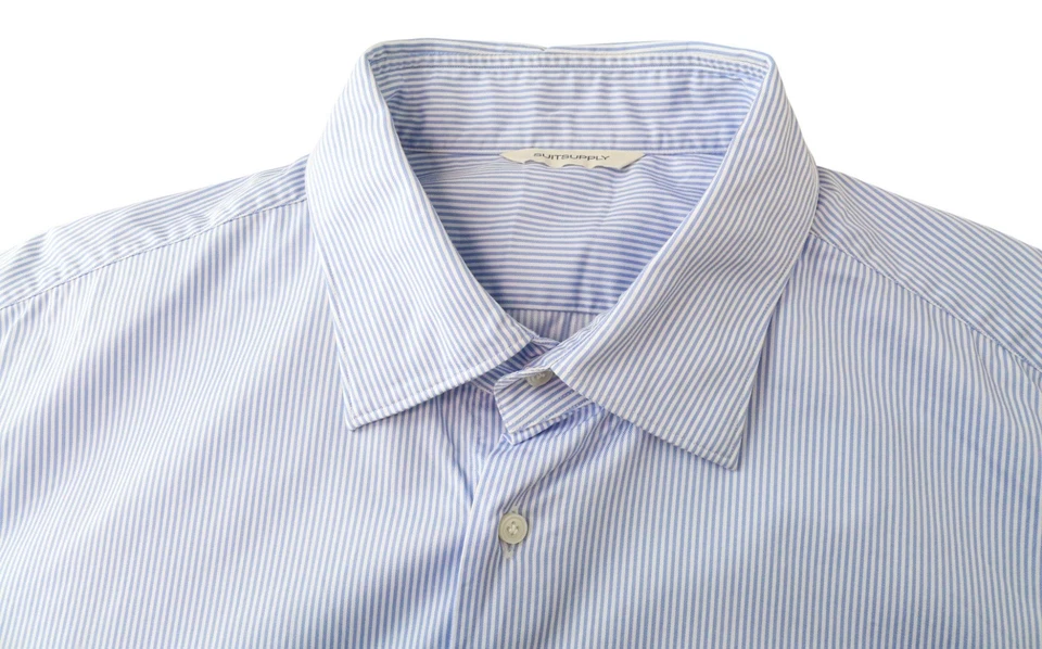 Suitsupply Chemise De Costume Pour Hommes ~2XL Bleu Rayé Slim Cutaway Bouton - Photo 4/4