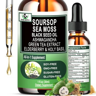 Soursop Drops,Soursop Bitters Liquid with Sea Moss Black Seed Oil Green Tea Extr