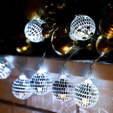 10 PCS Silver LED Disco Mirror Ball String Lights Battery Powered 2 Inch
