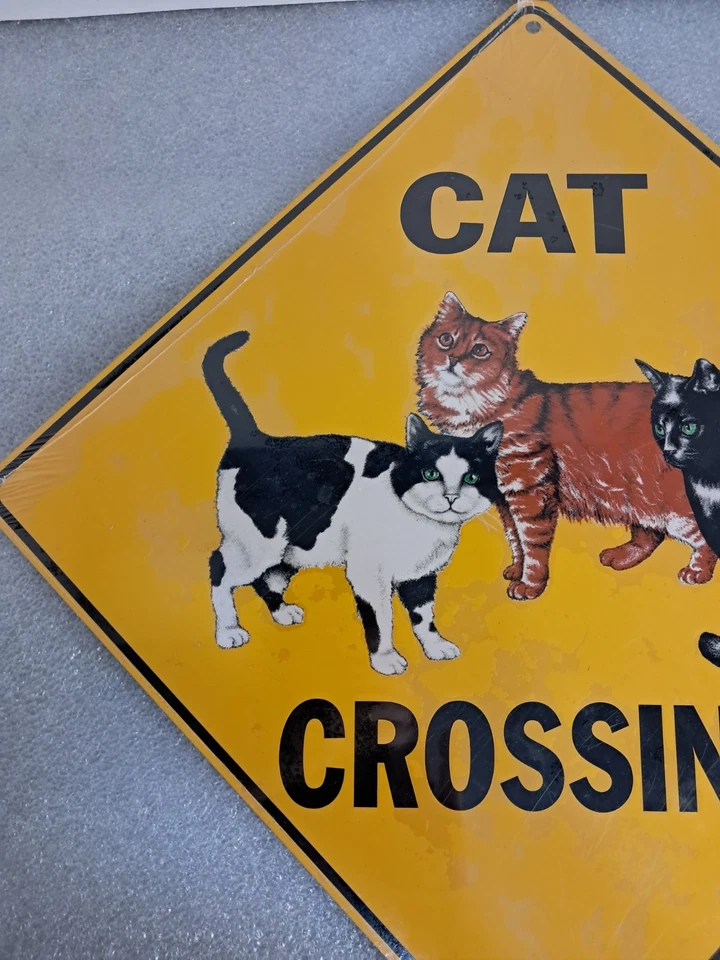 Letrero Artístico Cat Crossing Naranja Negro Blanco Mancha Gatito Amarillo Metal 12" NUEVO Foto 2 de 4