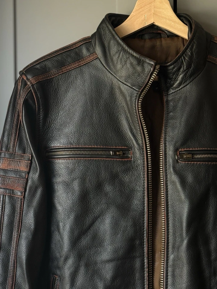 Black Rivet Men’s Leather Jacket Size M Genuine Leather Moto Biker Style - Image 3 of 4