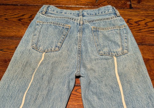 Still Here Childhood Jeans Thin Bone Hand Painted Line Dirty Med Blue 24x28.5" - Picture 15 of 20